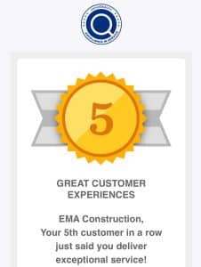 Guild Quality Badge Recognizing EMA Construction for 5th Straight Exceptional Customer Service Review